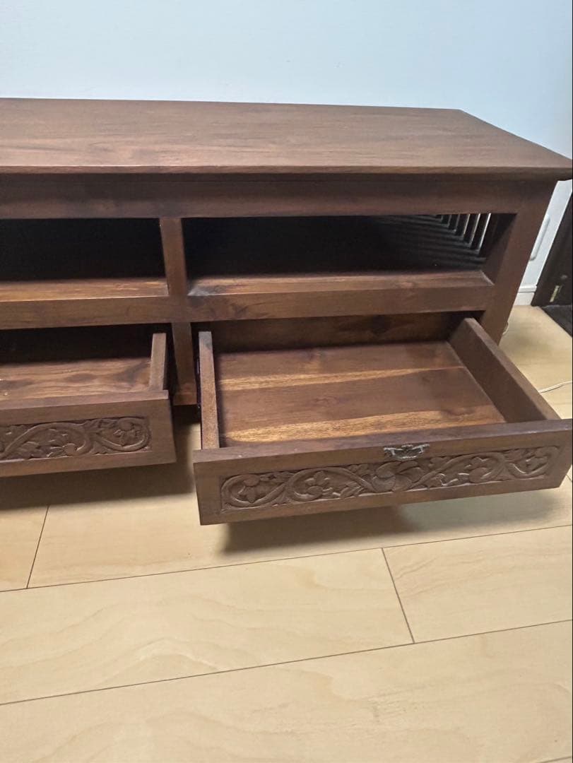 木製彫刻入りテレビ台　アジアンテイストボード　アジアン雑貨　木製テレビボード