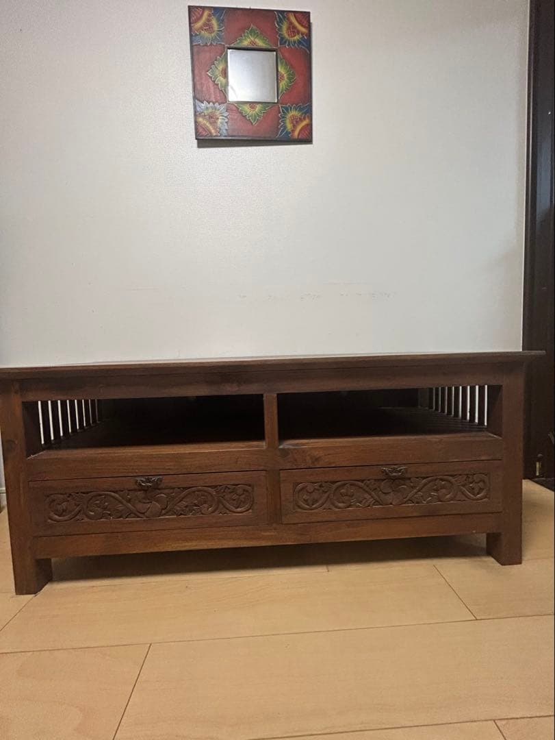 木製彫刻入りテレビ台　アジアンテイストボード　アジアン雑貨　木製テレビボード