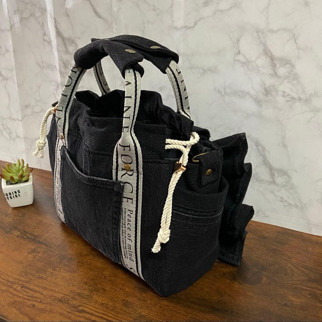 Ｎｏ.65 デニムリメイク【フリルバッグ】トートバッグ ハンドメイド