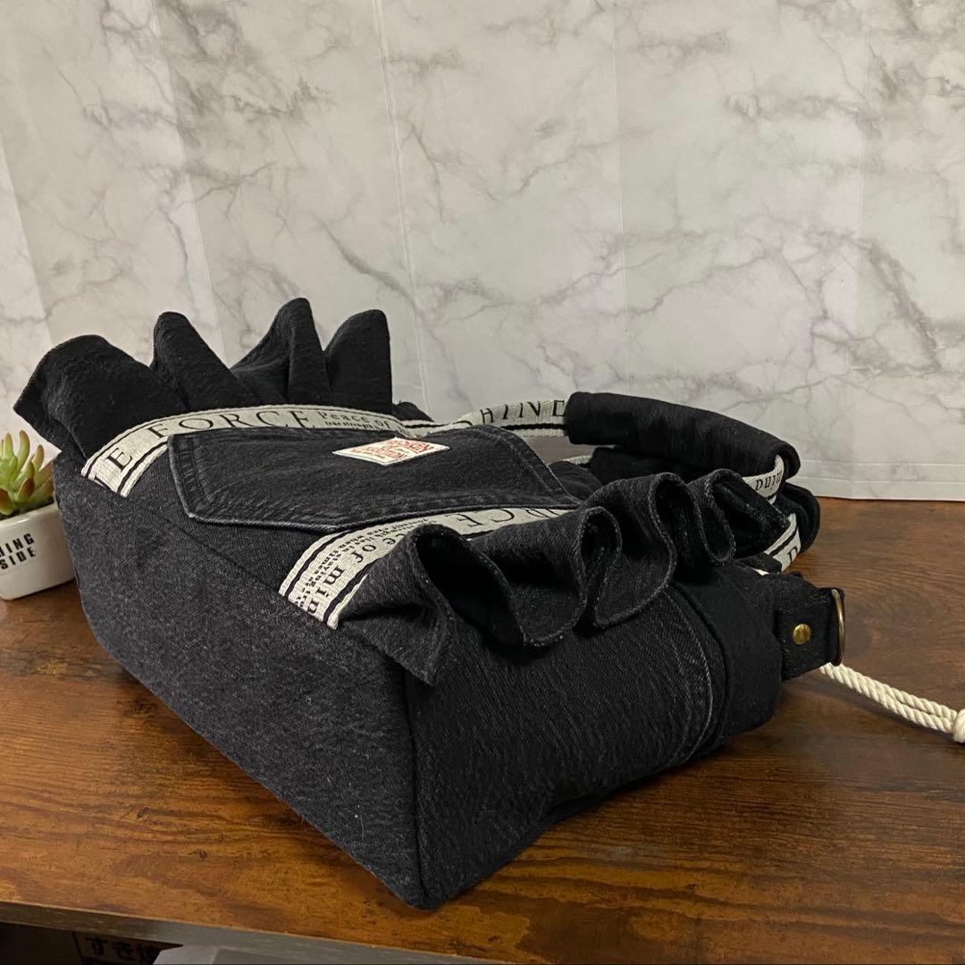 Ｎｏ.65 デニムリメイク【フリルバッグ】トートバッグ ハンドメイド