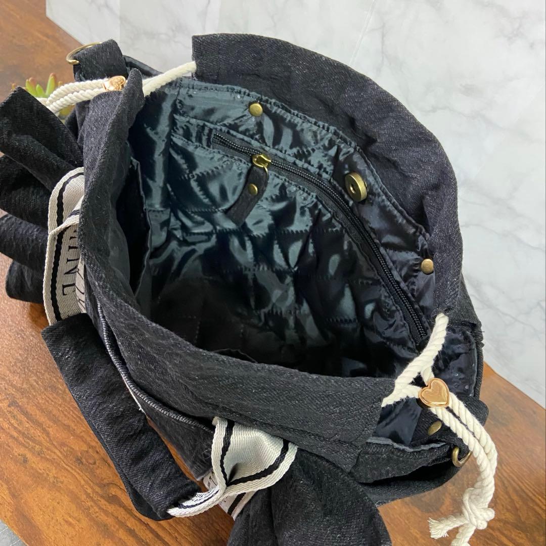 Ｎｏ.65 デニムリメイク【フリルバッグ】トートバッグ ハンドメイド