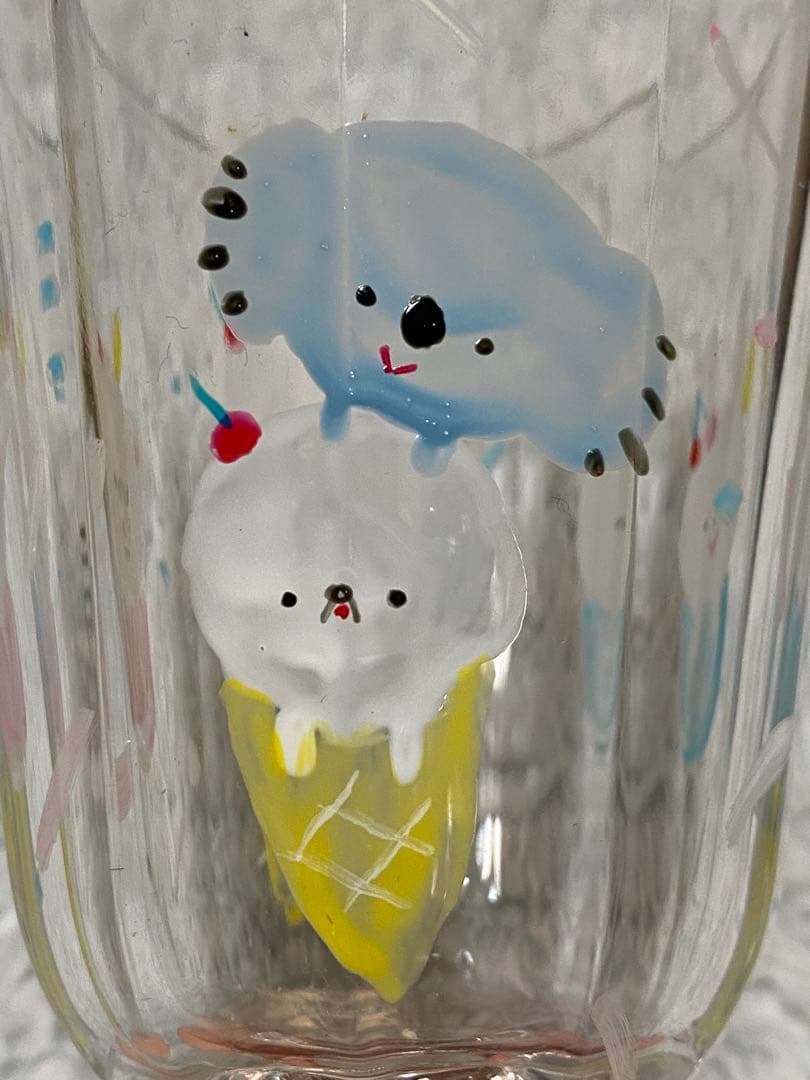 絵付けガラス作家　hey flower ガラスコップ　コアラ　いぬ　うさぎ　くま