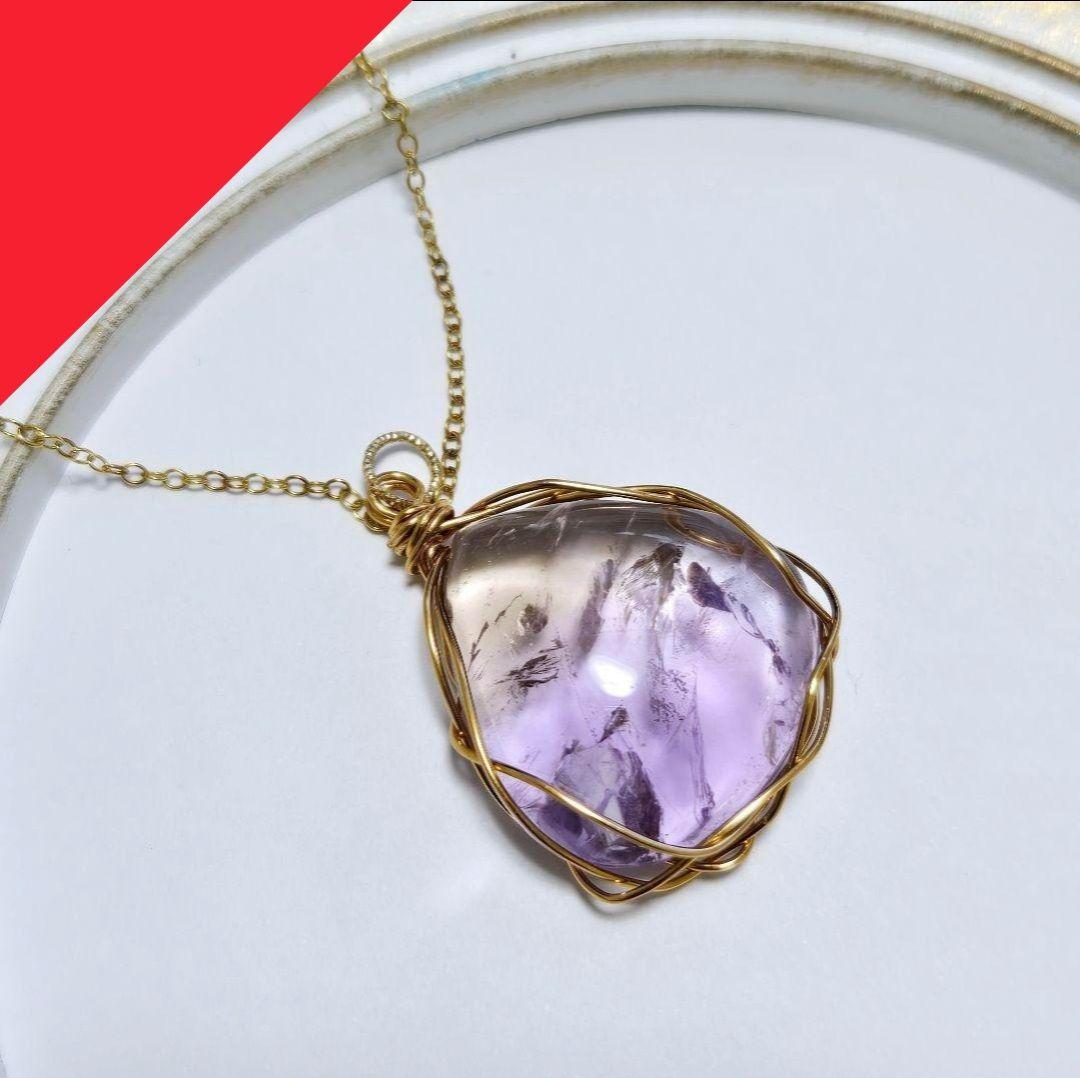 【一点物】虹入り✨ 雫 アメトリン の ワイヤーラッピング ペンダントトップ