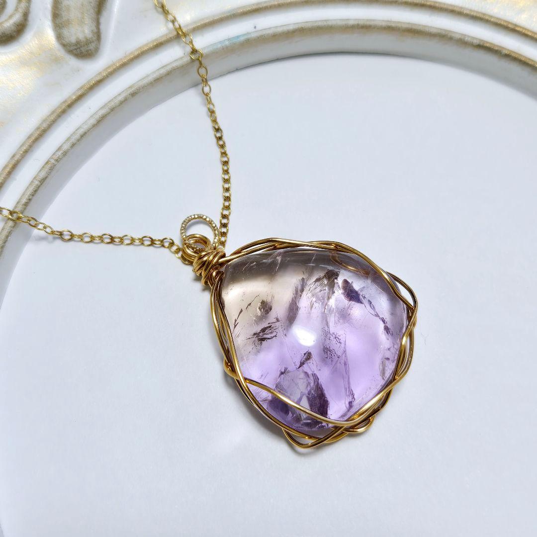 【一点物】虹入り✨ 雫 アメトリン の ワイヤーラッピング ペンダントトップ