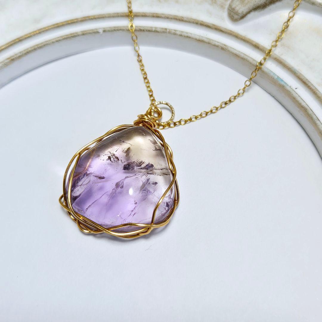 【一点物】虹入り✨ 雫 アメトリン の ワイヤーラッピング ペンダントトップ