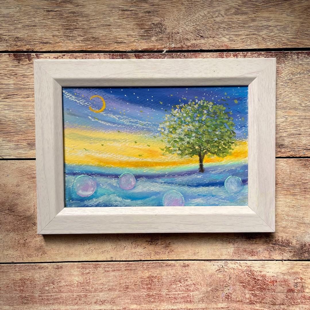 オイルパステル画　アクリル画　そっとあなたを見守る木2026 -4 ご予約品