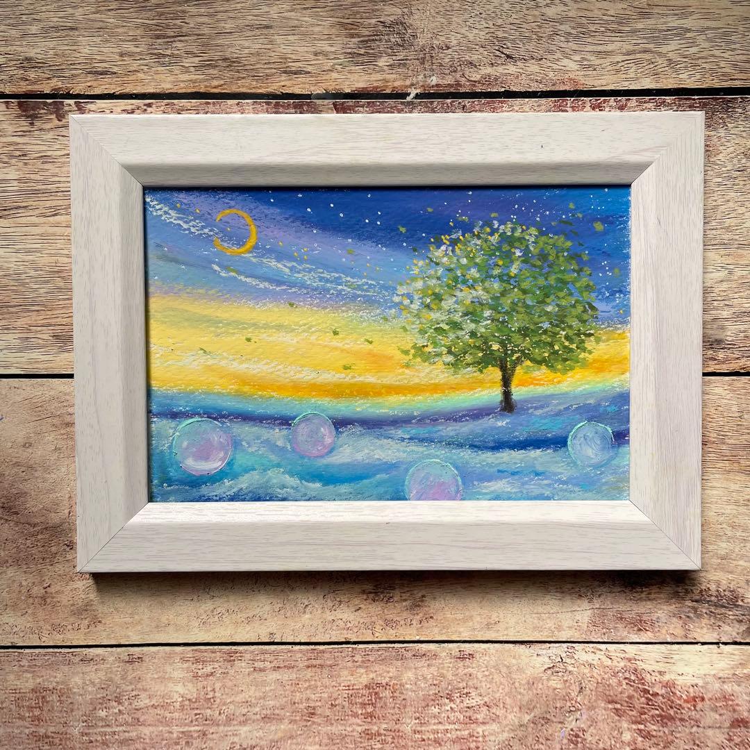 オイルパステル画　アクリル画　そっとあなたを見守る木2026 -4 ご予約品