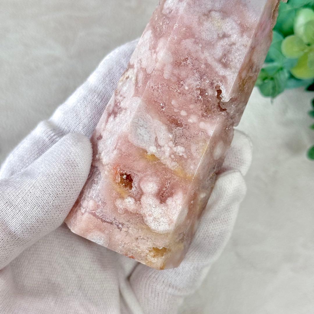 【D232】ぽわわんピンクとザクキラ結晶☆桜瑪瑙 ポイント タワー Bタイプ