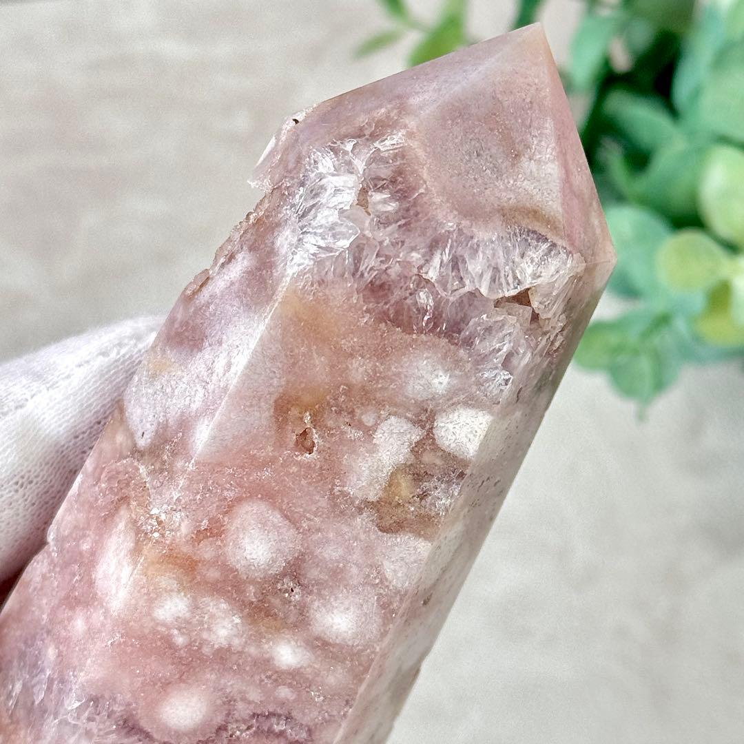 【D232】ぽわわんピンクとザクキラ結晶☆桜瑪瑙 ポイント タワー Bタイプ