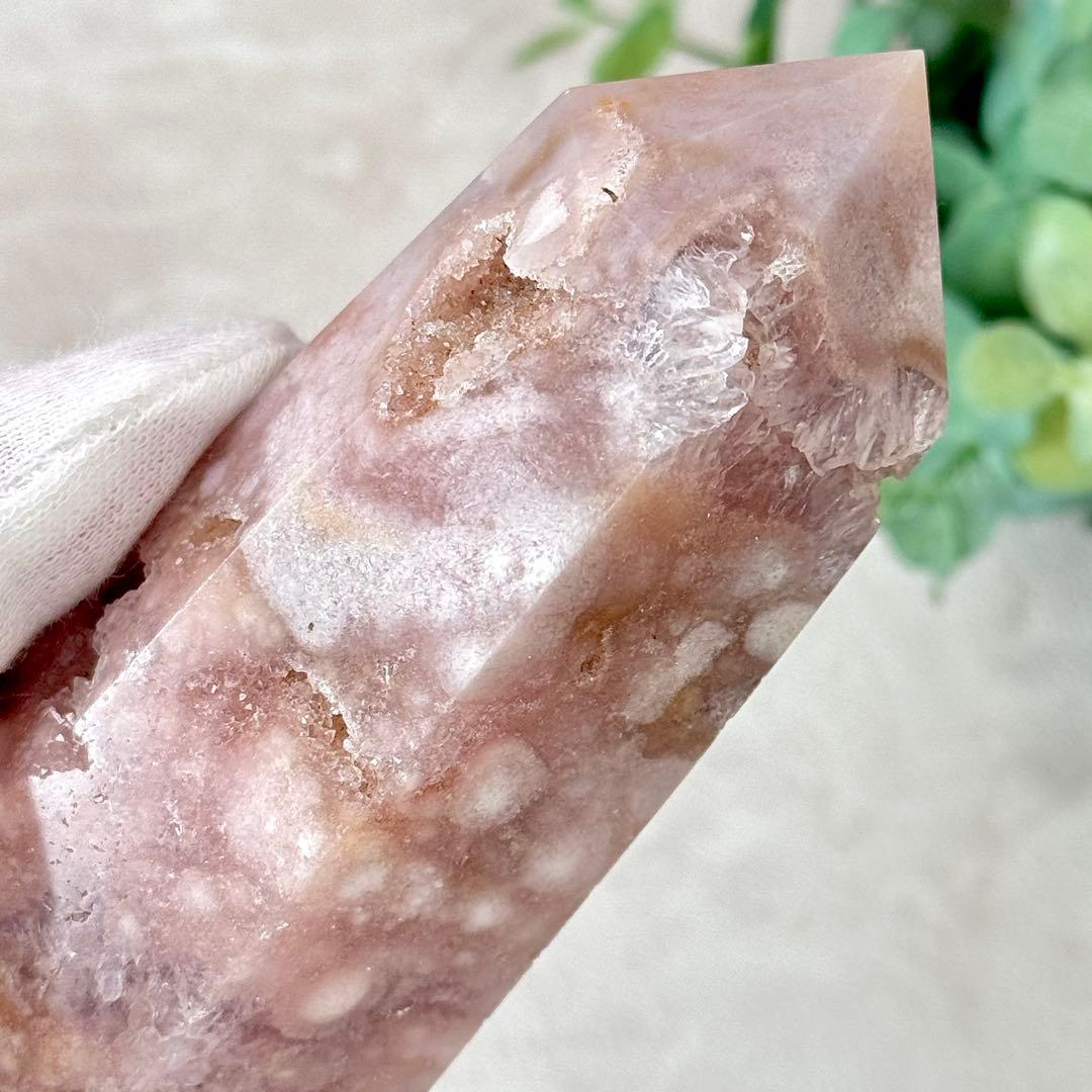 【D232】ぽわわんピンクとザクキラ結晶☆桜瑪瑙 ポイント タワー Bタイプ