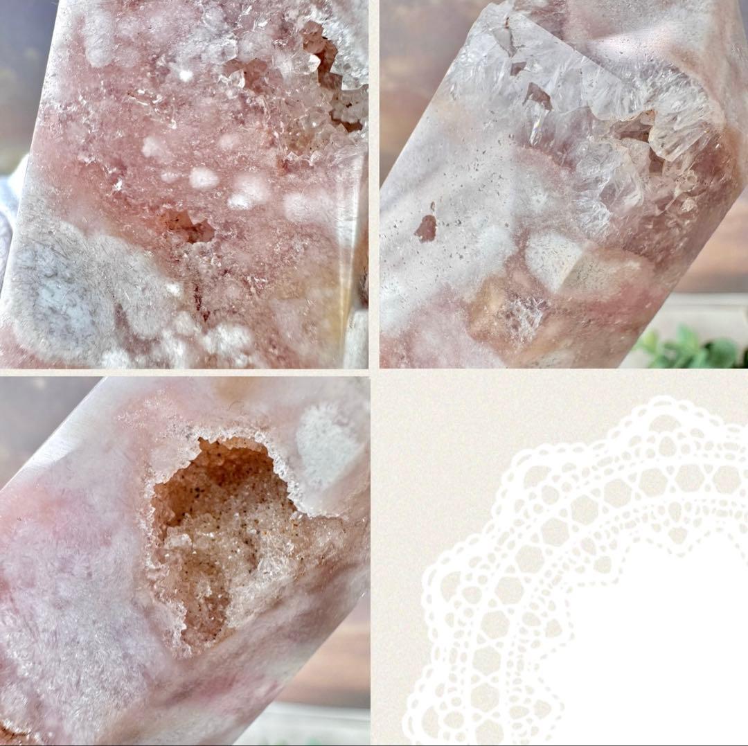 【D232】ぽわわんピンクとザクキラ結晶☆桜瑪瑙 ポイント タワー Bタイプ