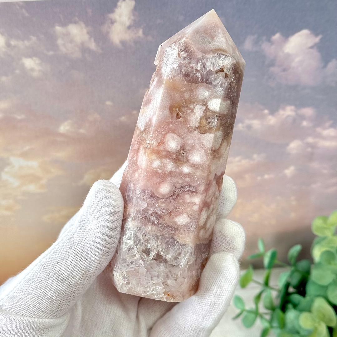 【D232】ぽわわんピンクとザクキラ結晶☆桜瑪瑙 ポイント タワー Bタイプ