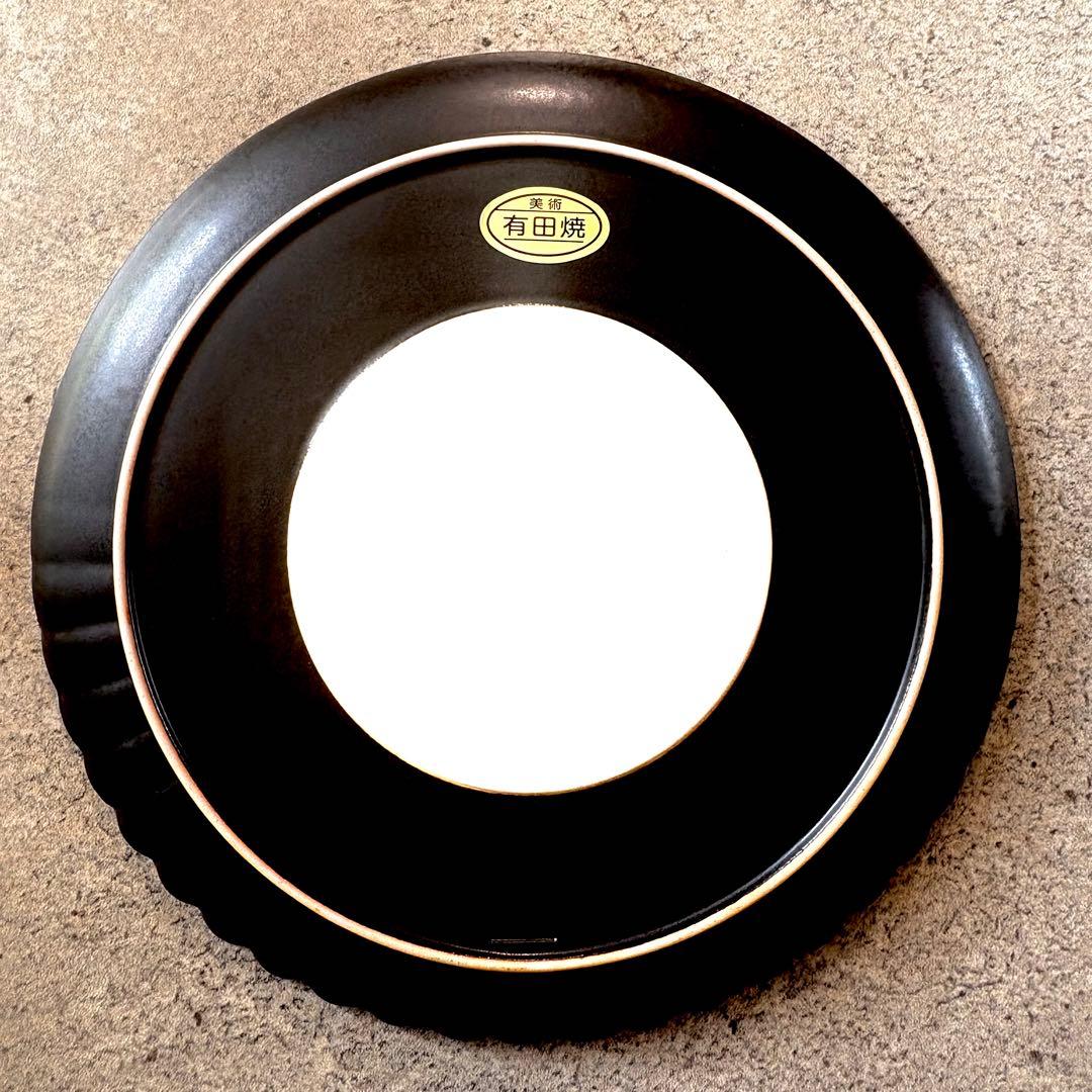 片菊彫プレート　16cm皿　２枚　泡化粧　パレスプレート　黒 高級料亭中皿 作家