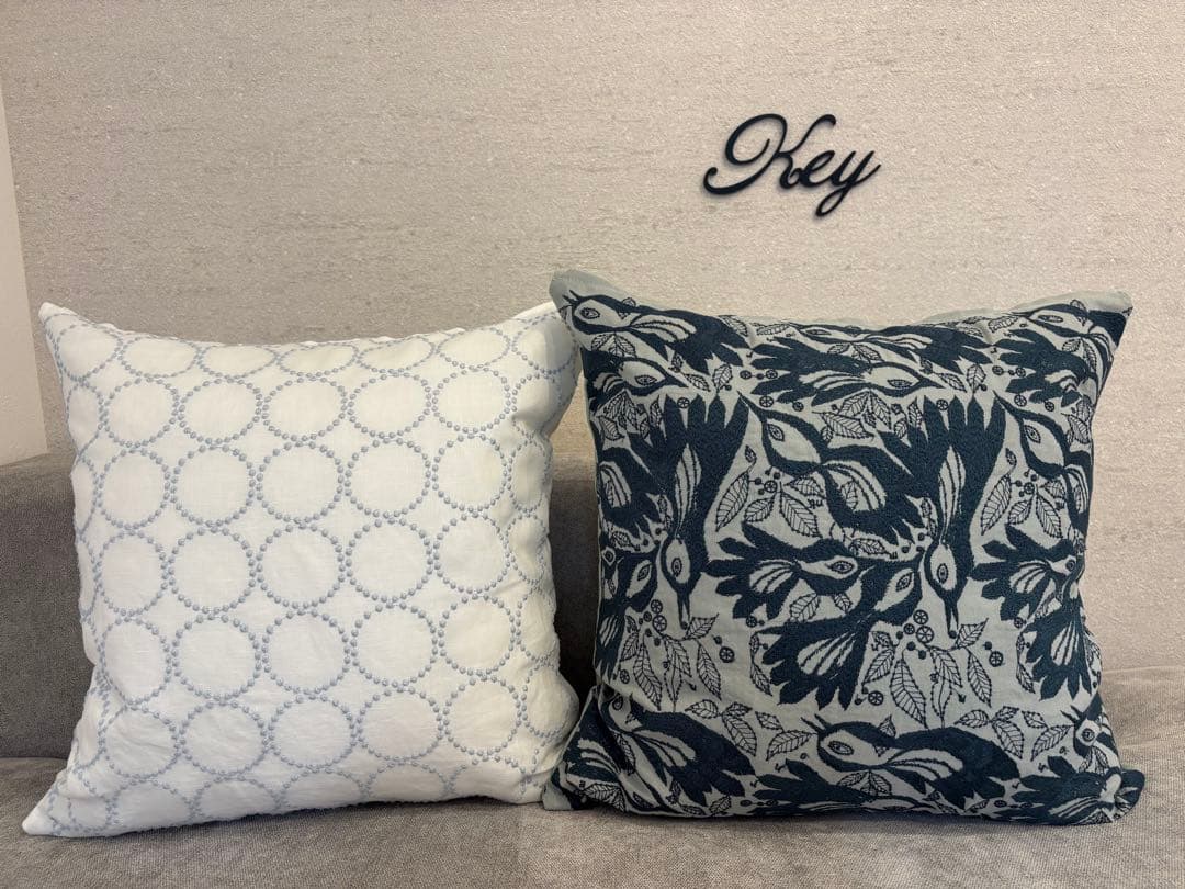 ミナペルホネン　ハンドメイドクッションカバー★タンバリンホワイトxライトブルー