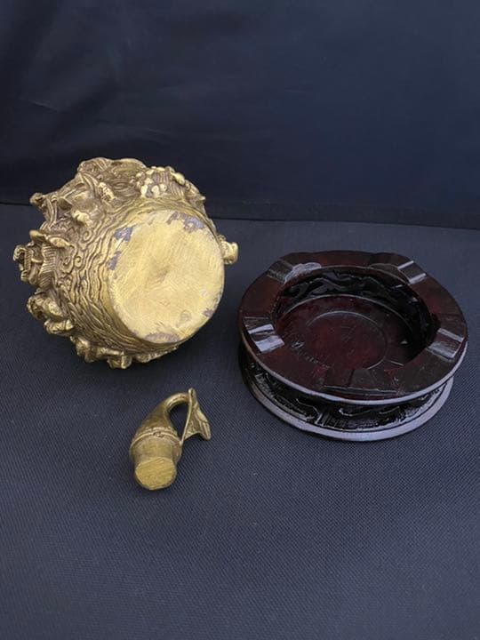 瓢箪 真鍮 台　高彫 彫刻 置物 縁起物 開運 風水 骨董 古美術 アンティーク