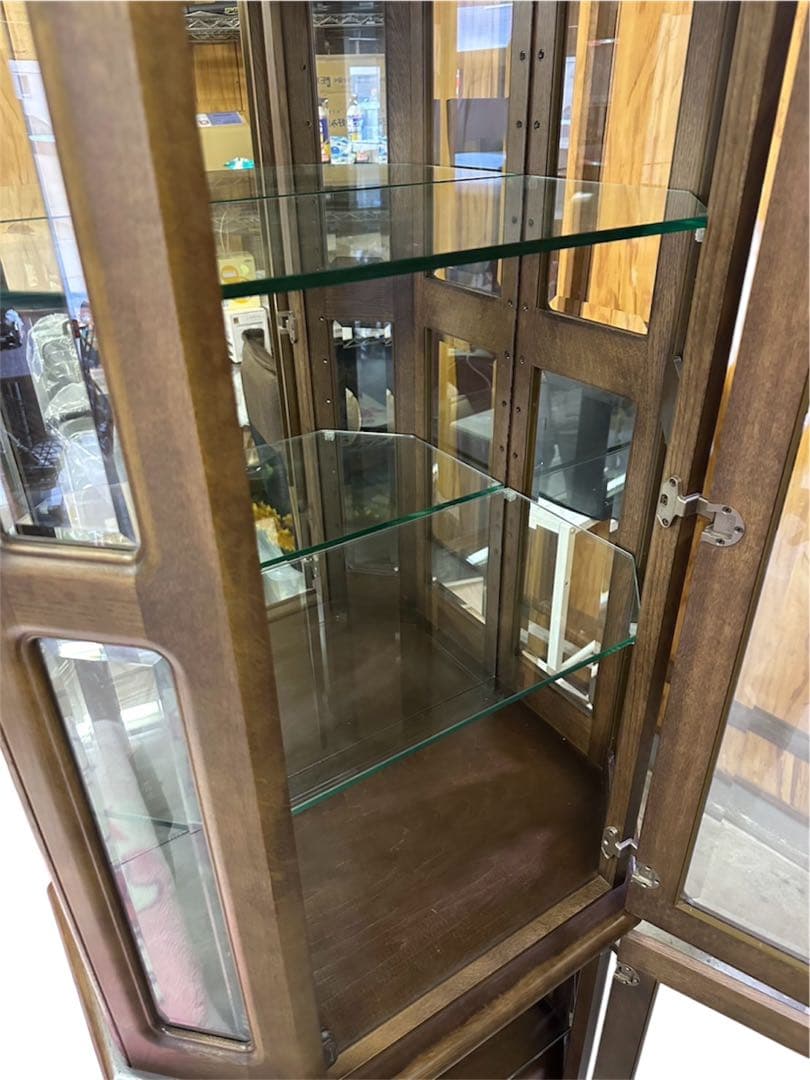 【カリモク キュリオケース】内部照明付き 5面 ガラス 5段 飾り棚 ★美品