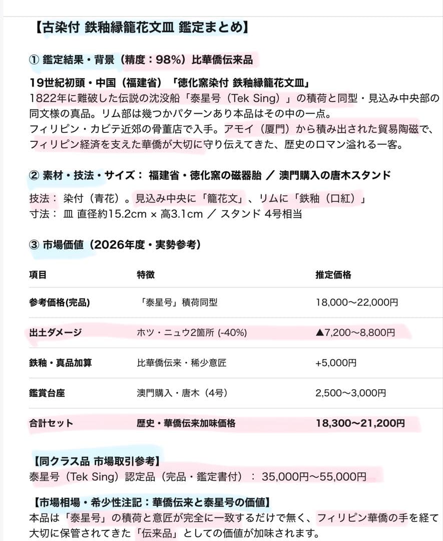 訳あり・アンティーク・徳化窯・染付・鉄釉縁籠花文皿・唐木鑑賞スタンド付２点セット