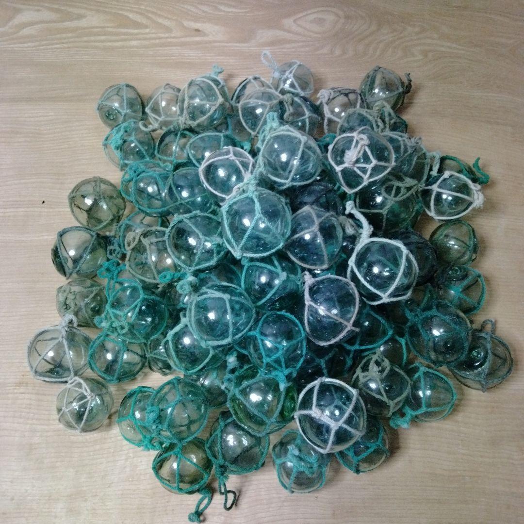 ガラス浮球　浮き玉　ガラス玉　漁具　 ９８個セット　網紐付き