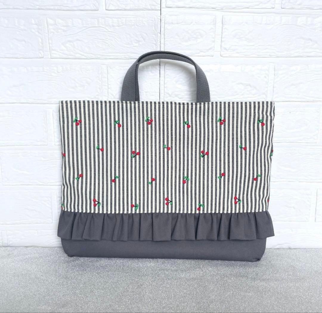 1312 レッスンバッグ　上履き入れ　体操服袋　さくらんぼ　女の子　ハンドメイド