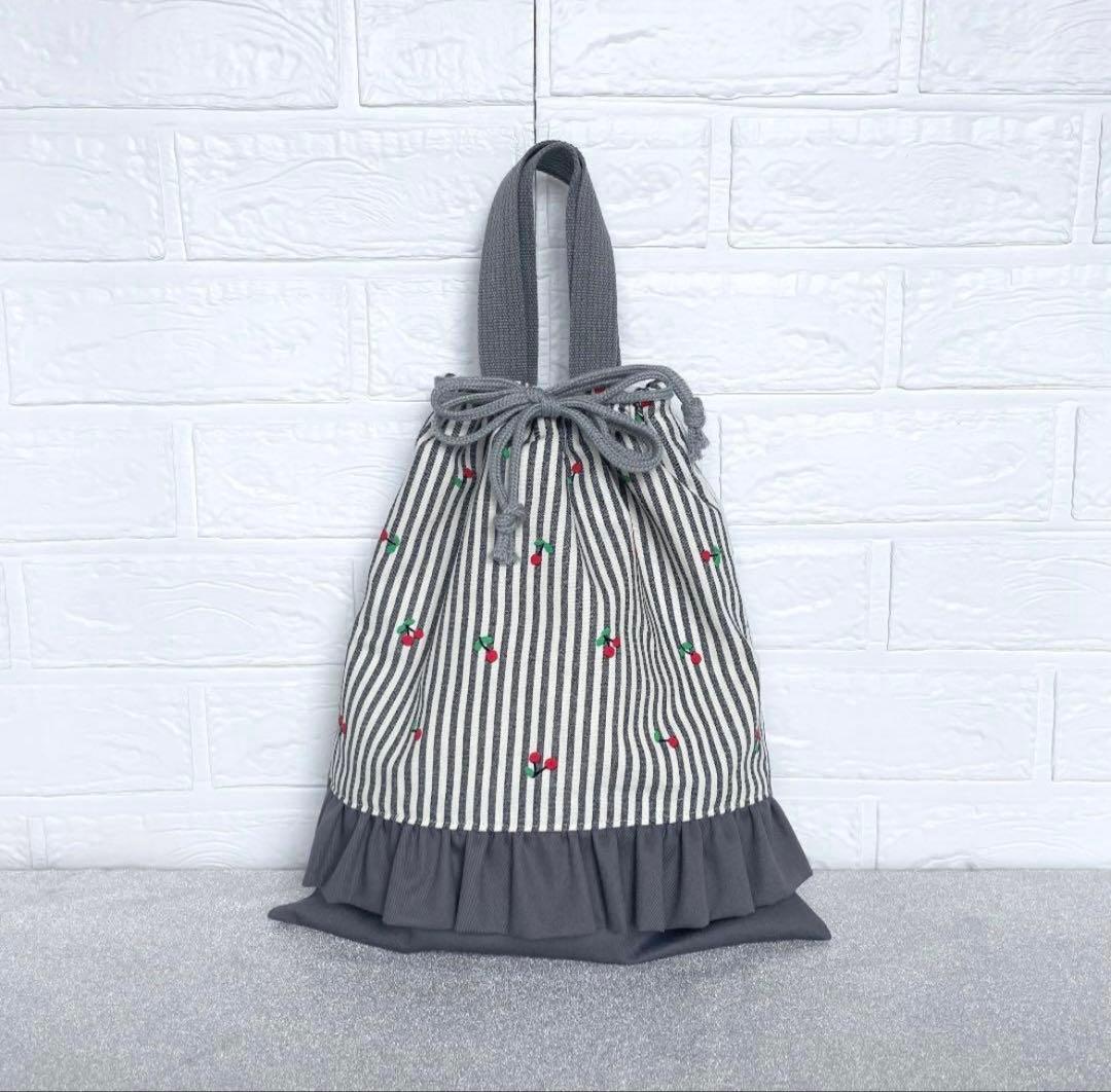 1312 レッスンバッグ　上履き入れ　体操服袋　さくらんぼ　女の子　ハンドメイド