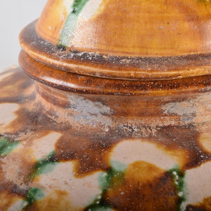 中国　唐三彩　獅子摘　双耳壷　C　R8549B