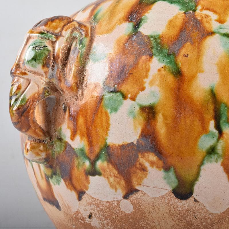 中国　唐三彩　獅子摘　双耳壷　C　R8549B