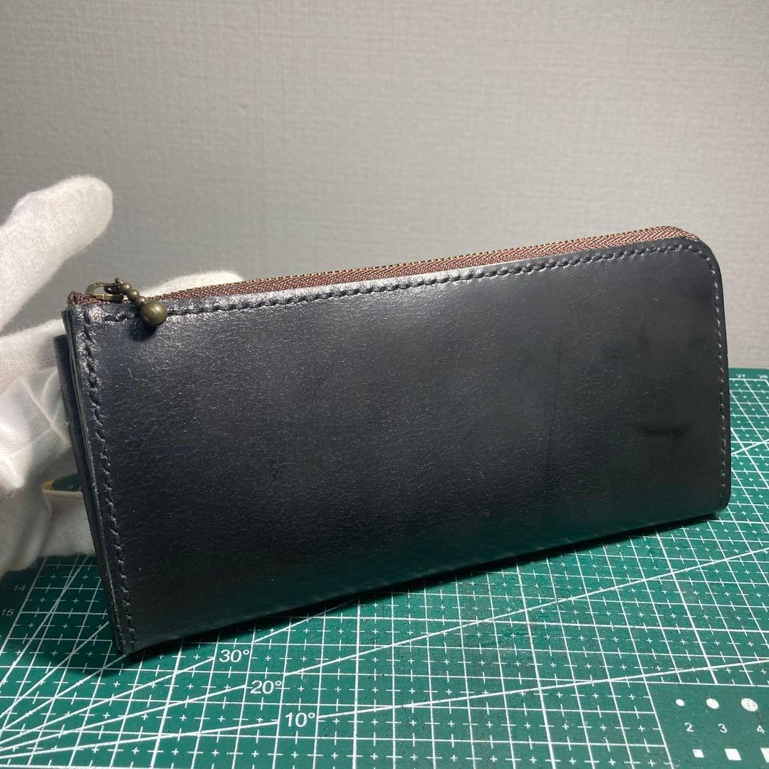 ハンドメイド　ヌメ革　ブラック レザー 長財布