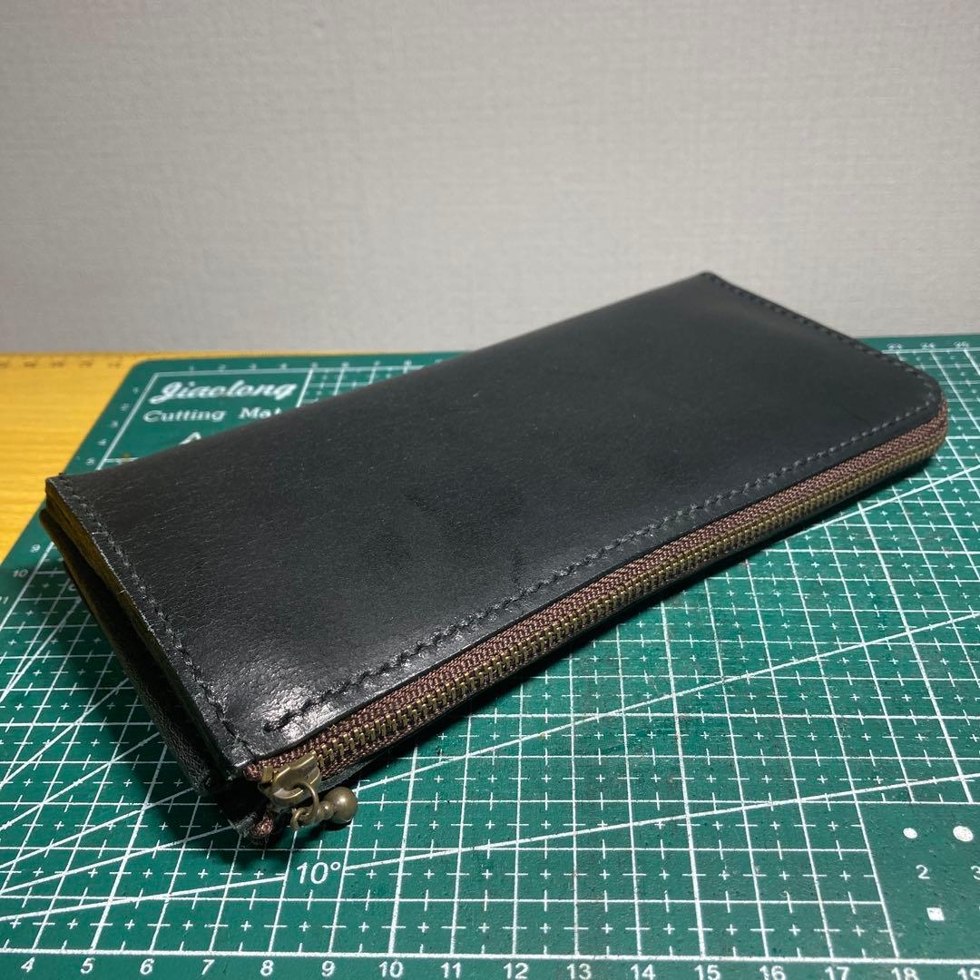 ハンドメイド　ヌメ革　ブラック レザー 長財布