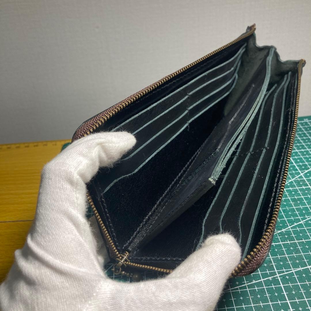 ハンドメイド　ヌメ革　ブラック レザー 長財布