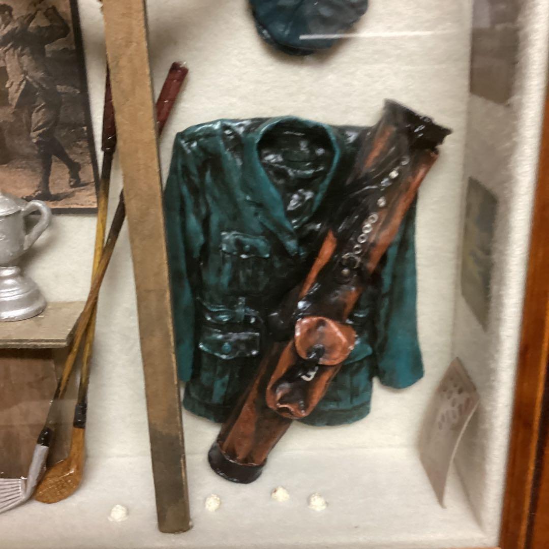 アンティーク　レトロ　木枠　前面ガラス仕様　壁掛　ゴルフセット　メイドイン中国