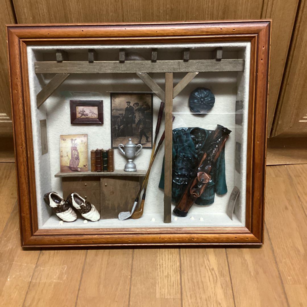 アンティーク　レトロ　木枠　前面ガラス仕様　壁掛　ゴルフセット　メイドイン中国