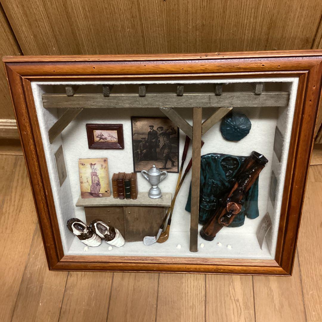 アンティーク　レトロ　木枠　前面ガラス仕様　壁掛　ゴルフセット　メイドイン中国