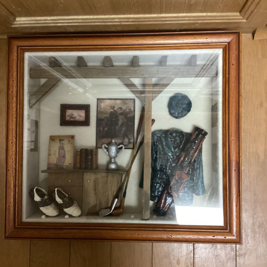 アンティーク　レトロ　木枠　前面ガラス仕様　壁掛　ゴルフセット　メイドイン中国