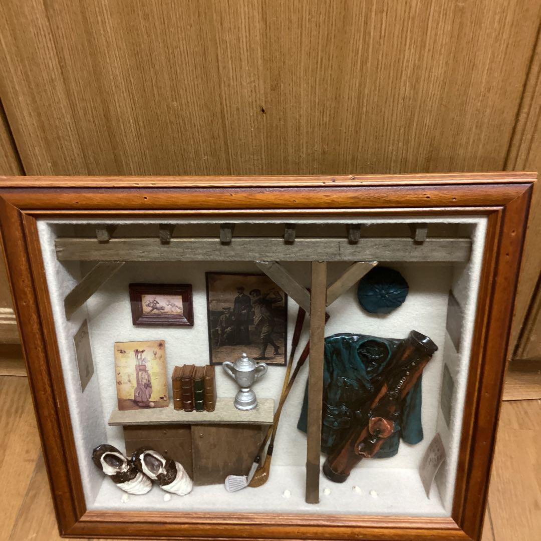 アンティーク　レトロ　木枠　前面ガラス仕様　壁掛　ゴルフセット　メイドイン中国