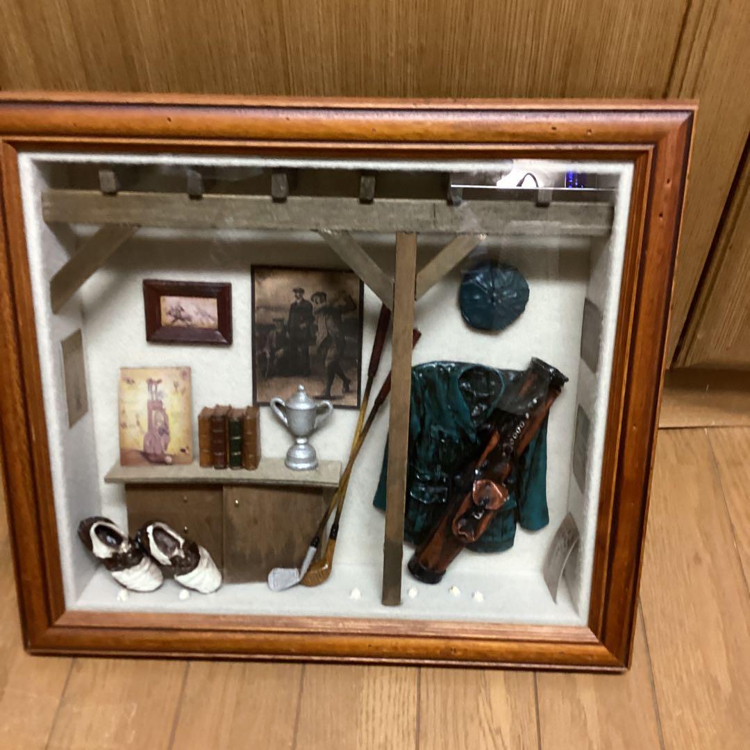 アンティーク　レトロ　木枠　前面ガラス仕様　壁掛　ゴルフセット　メイドイン中国