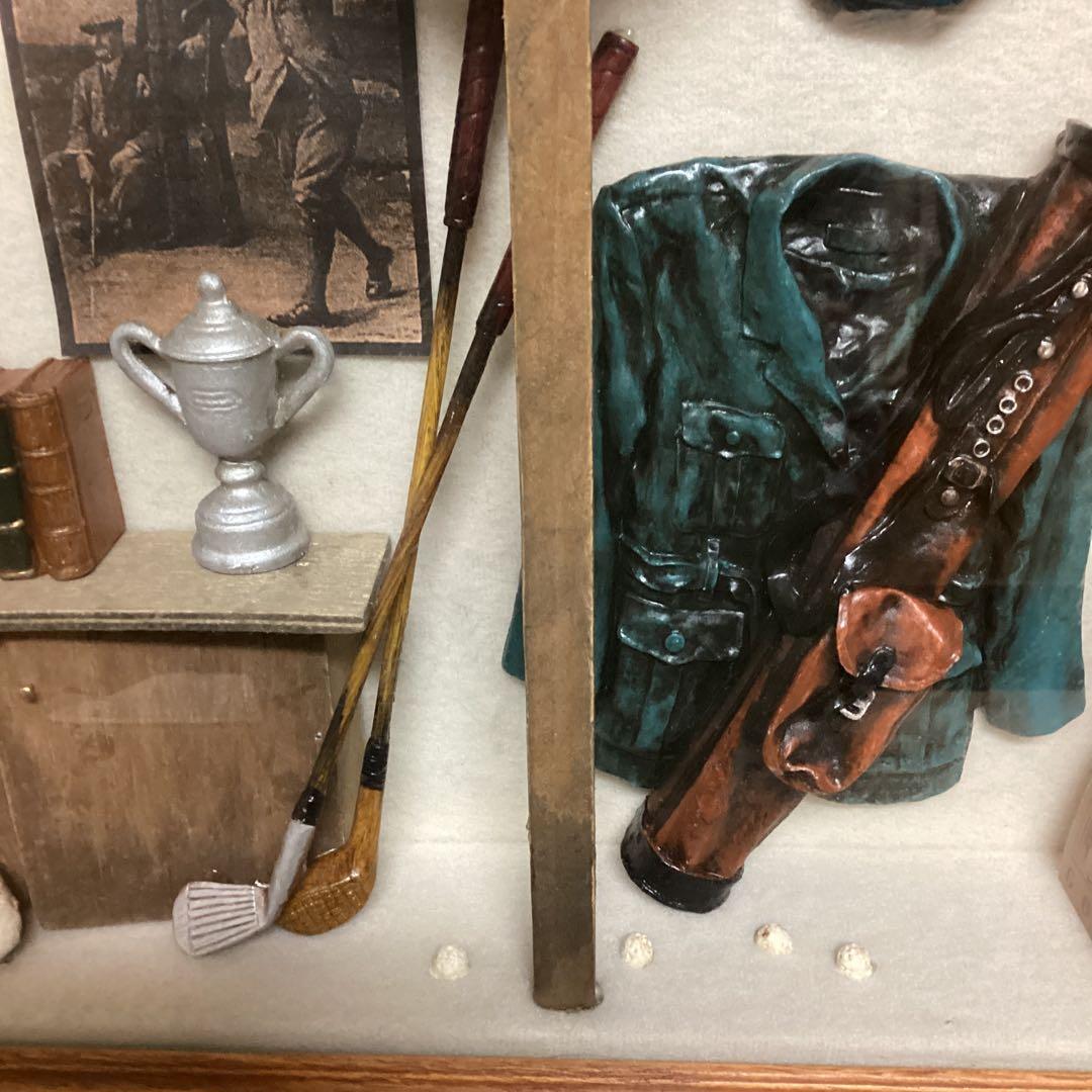 アンティーク　レトロ　木枠　前面ガラス仕様　壁掛　ゴルフセット　メイドイン中国