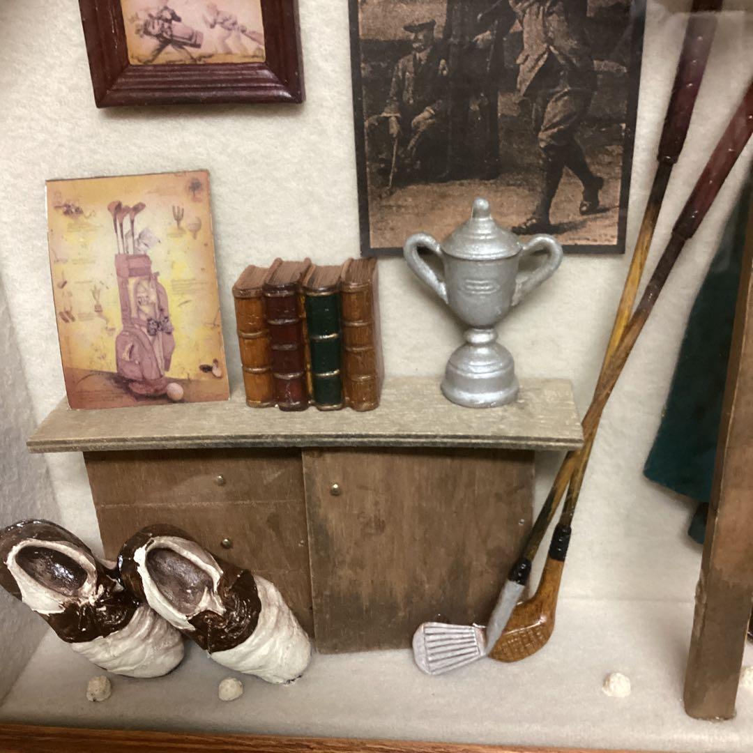 アンティーク　レトロ　木枠　前面ガラス仕様　壁掛　ゴルフセット　メイドイン中国