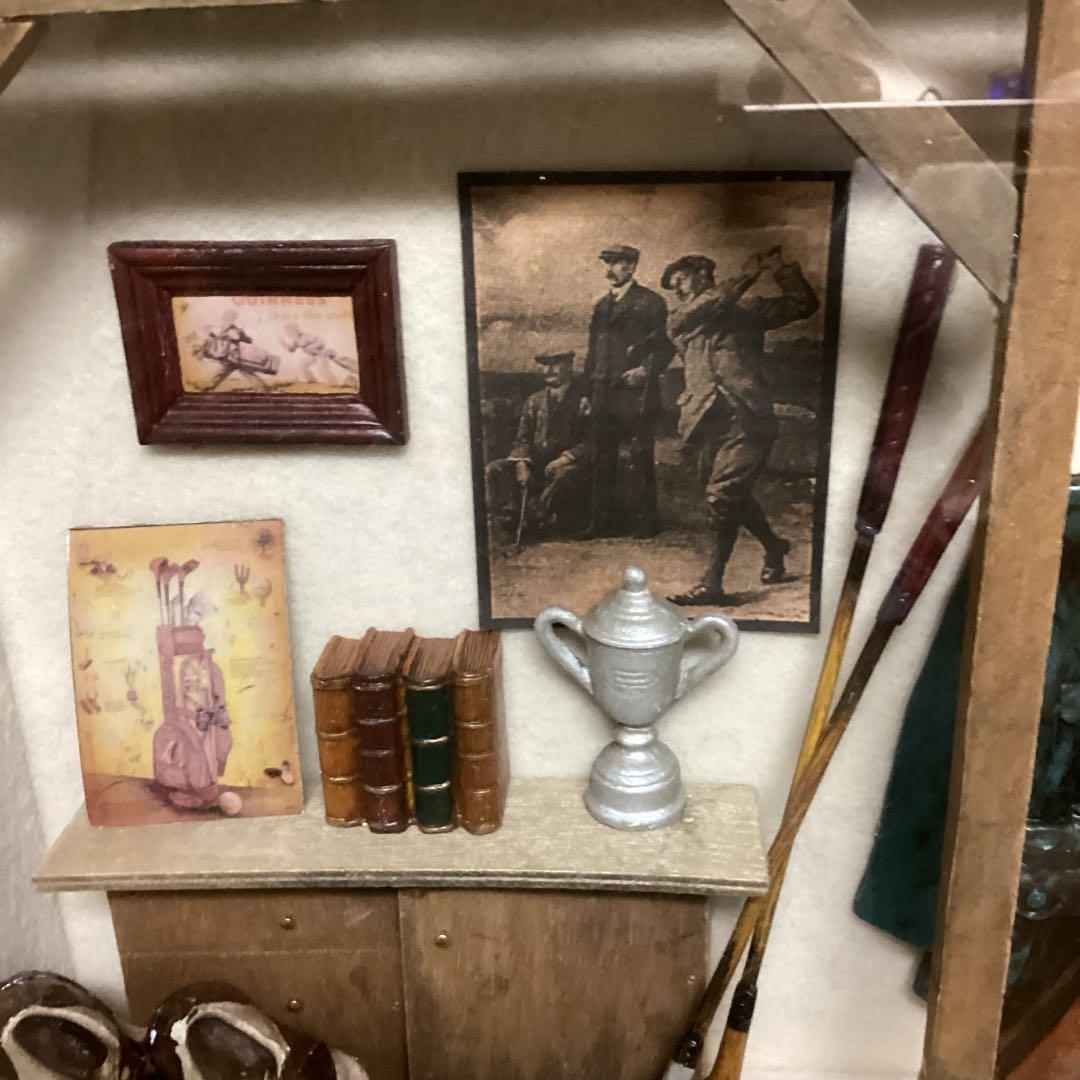 アンティーク　レトロ　木枠　前面ガラス仕様　壁掛　ゴルフセット　メイドイン中国