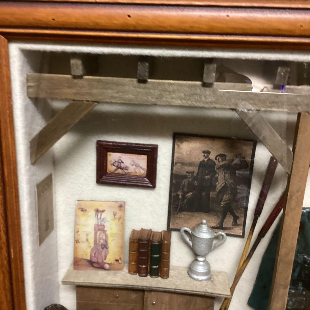 アンティーク　レトロ　木枠　前面ガラス仕様　壁掛　ゴルフセット　メイドイン中国