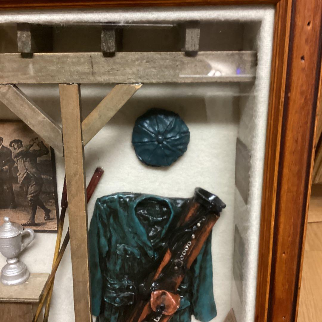 アンティーク　レトロ　木枠　前面ガラス仕様　壁掛　ゴルフセット　メイドイン中国