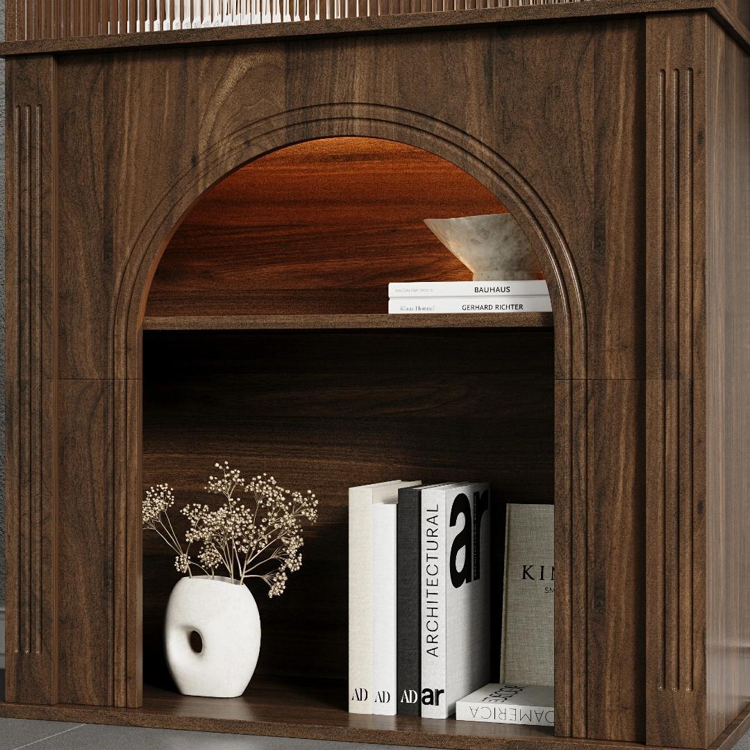 LEDライト付 マントルピース ディスプレイキャビネット 収納棚 暖炉風シェルフ