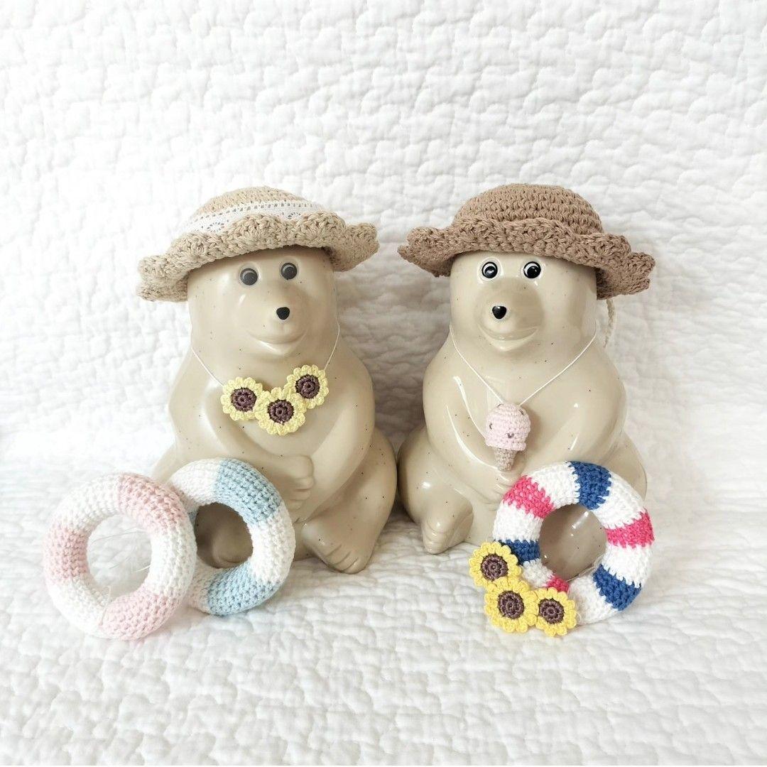 しろくま貯金箱＊ひまわりの首飾り 麦わら帽子