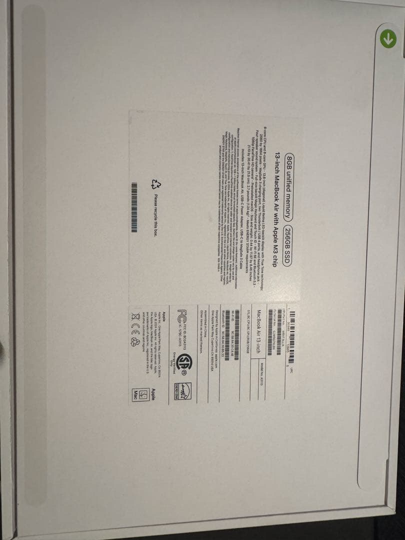 MacBook Air 英語配列　M3 8GB バッテリー100%極上美品