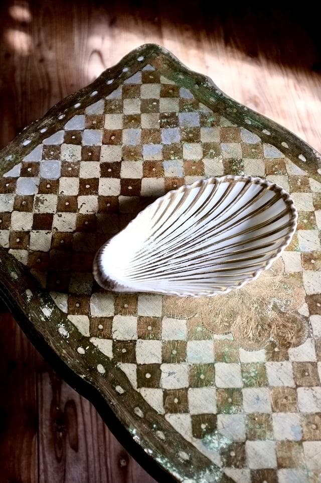 19世紀 金の貝と大きなラヴィエa パリ窯 プレート シェル アンティーク