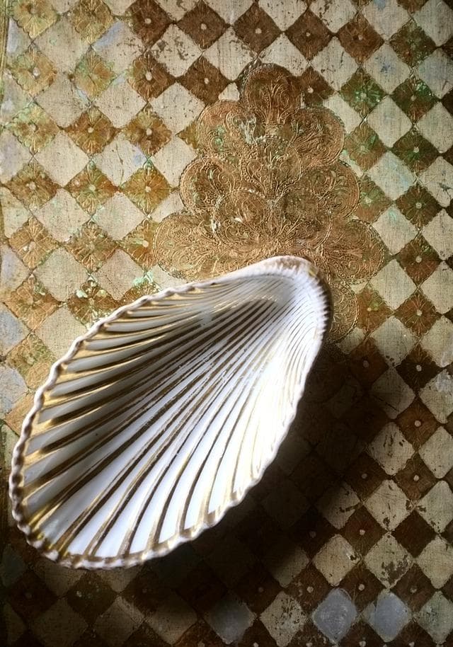 19世紀 金の貝と大きなラヴィエa パリ窯 プレート シェル アンティーク