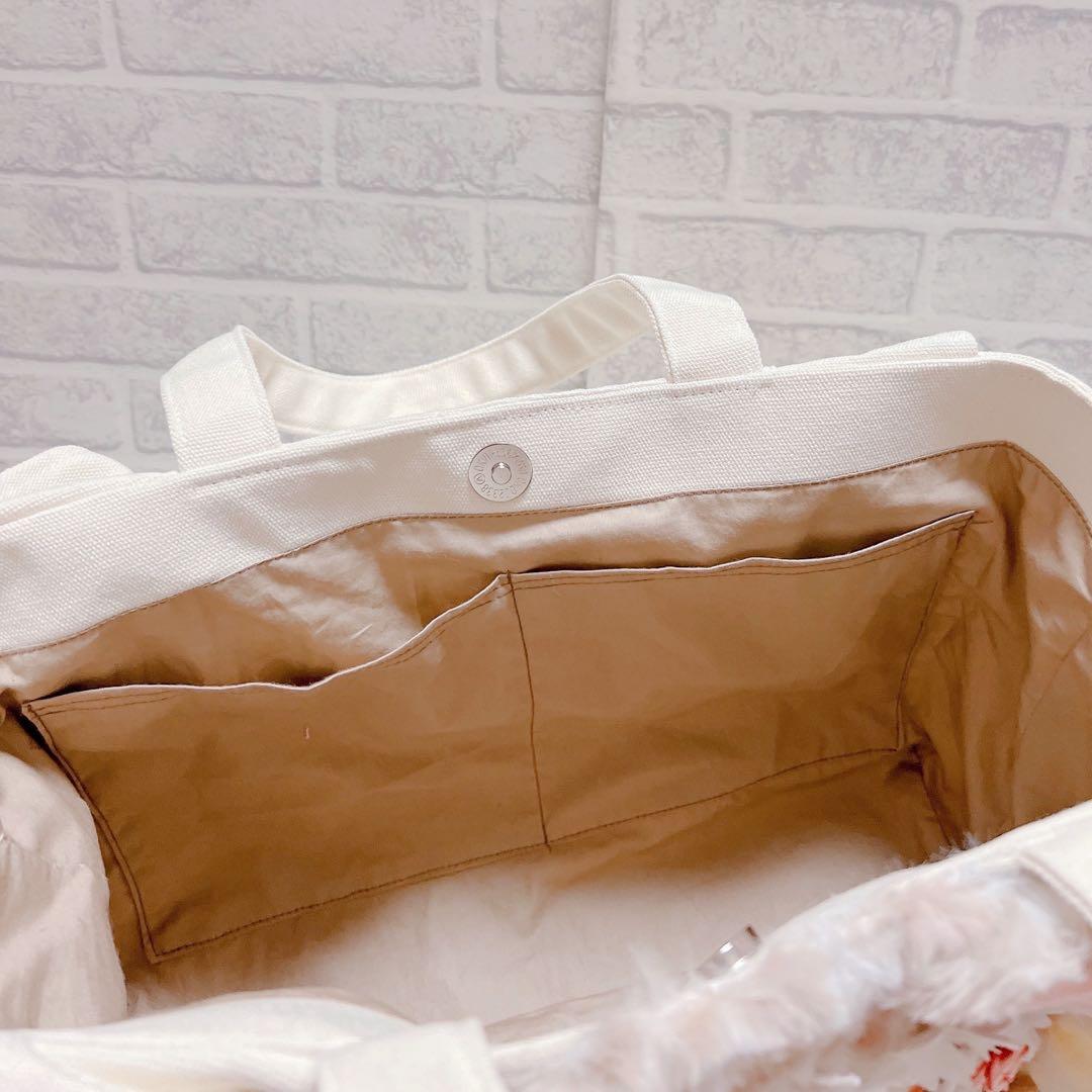 コヤンイサムチョン 帆布 フリルトートバッグ にゃんこ お花 アイボリー