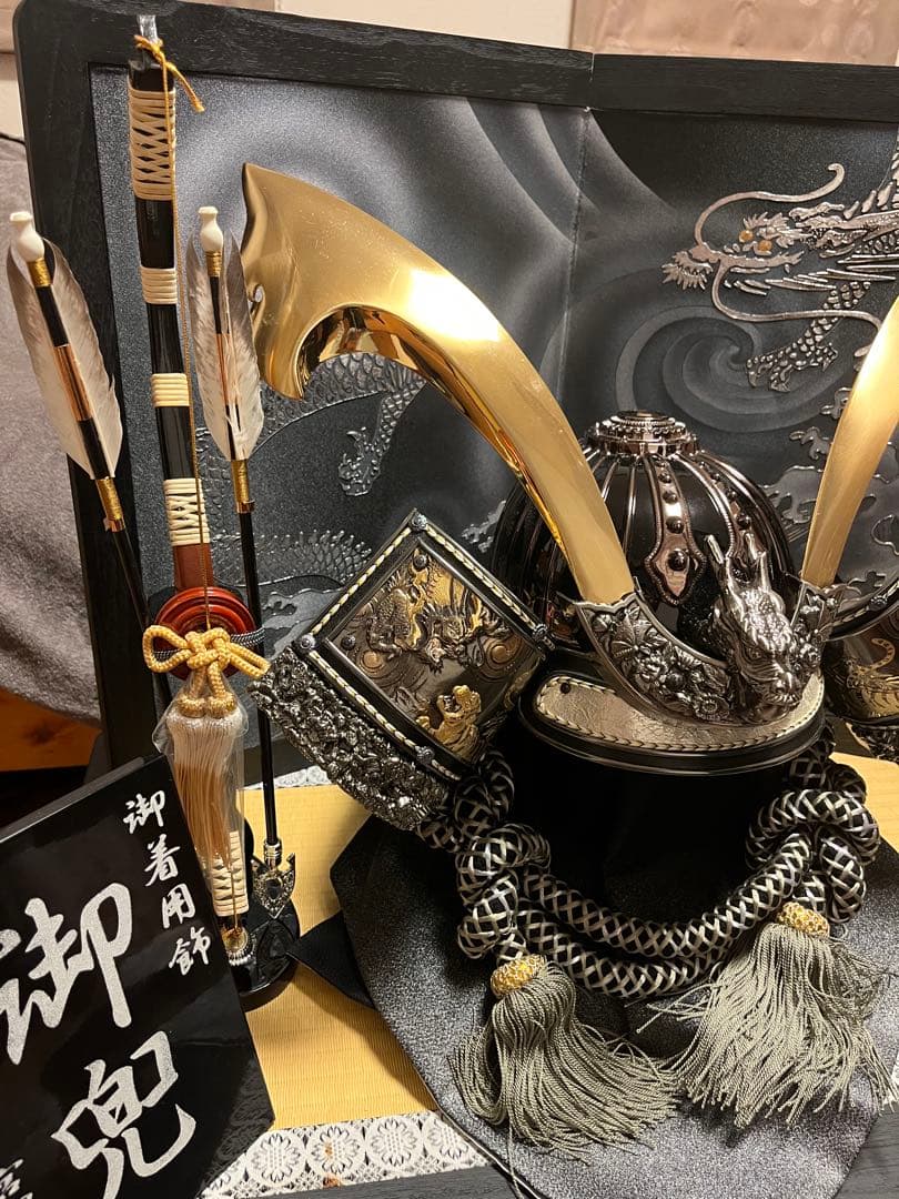 日曜日まで再お値下げ！美品！五月人形 着用兜　端午の節句収納平飾り