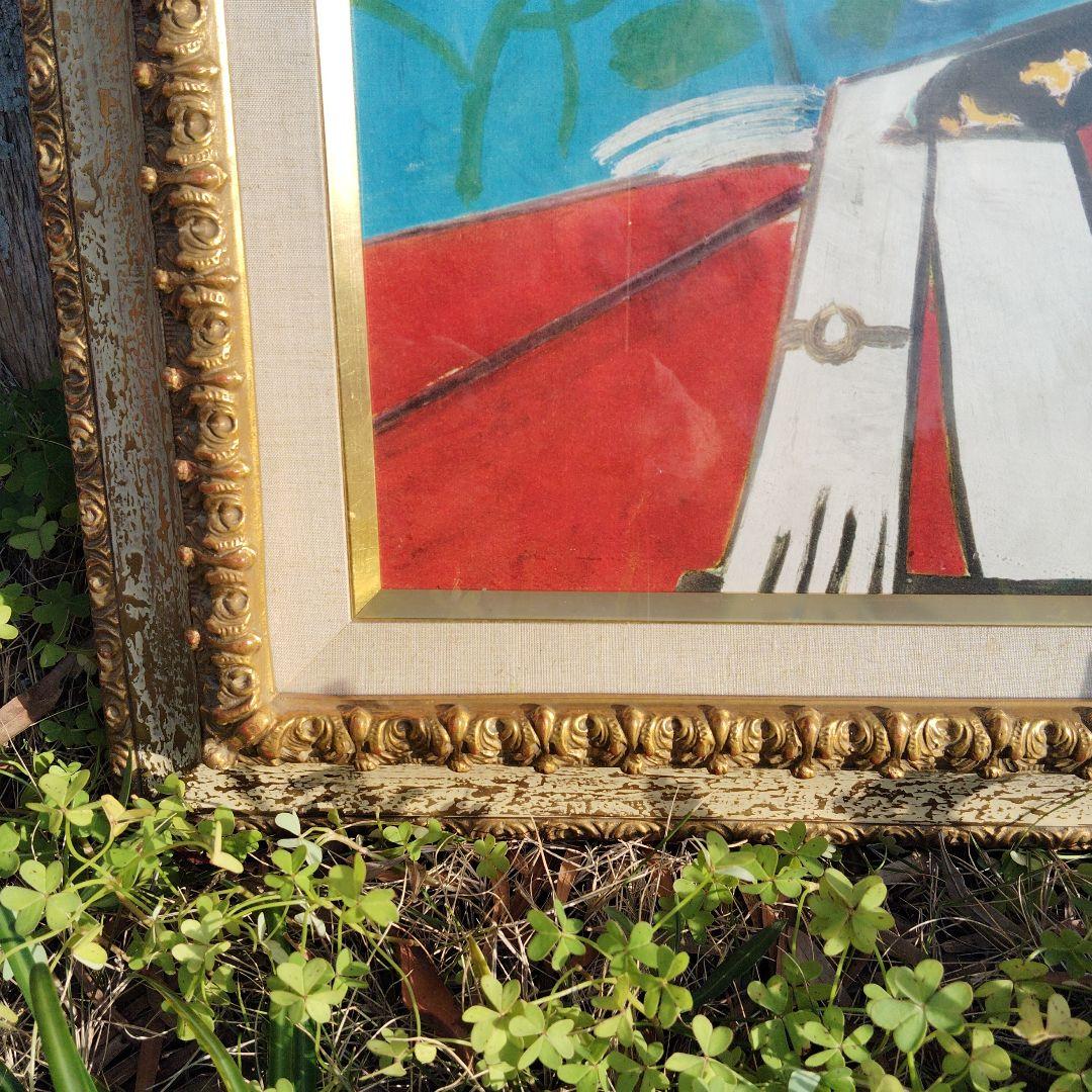 キュビズム 人物画 金色フレーム