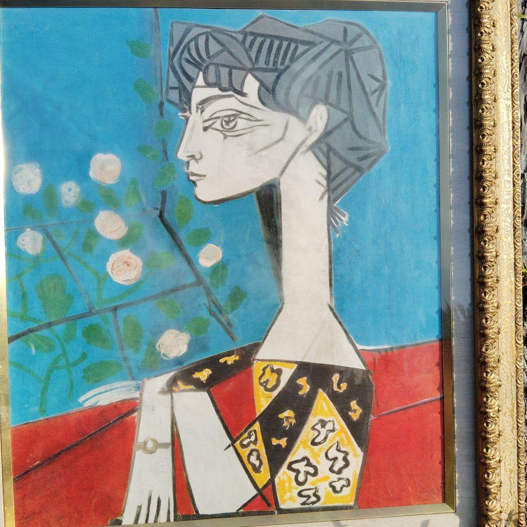 キュビズム 人物画 金色フレーム