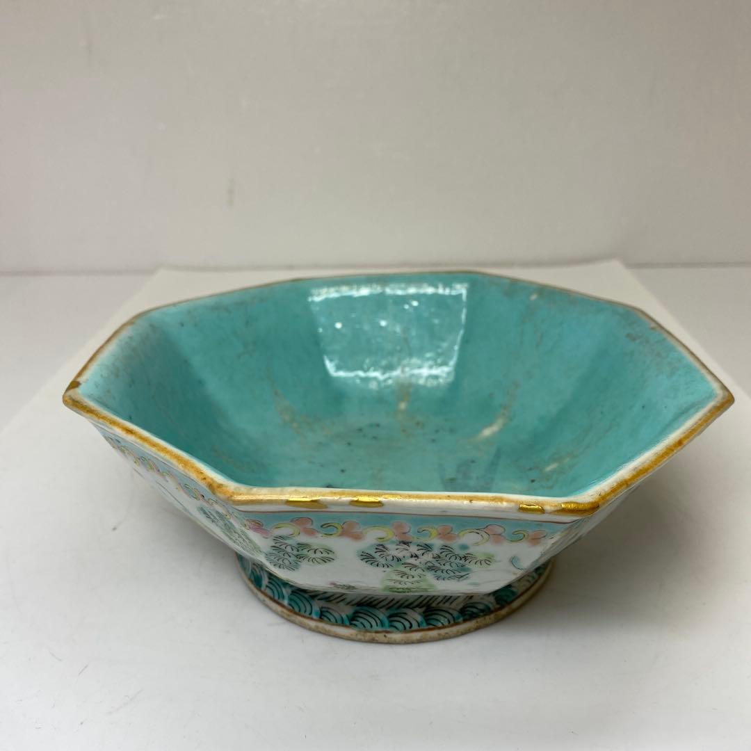 中国清時代　大清同治年製　粉彩八角鉢　東さ7-0629☆2F